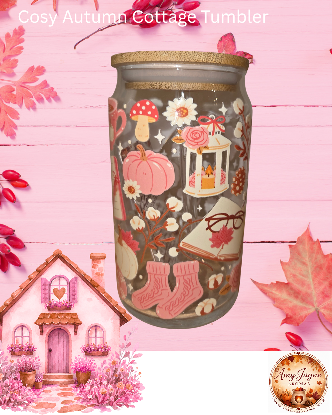Cosy Autumn Cottage Glass Tumbler
