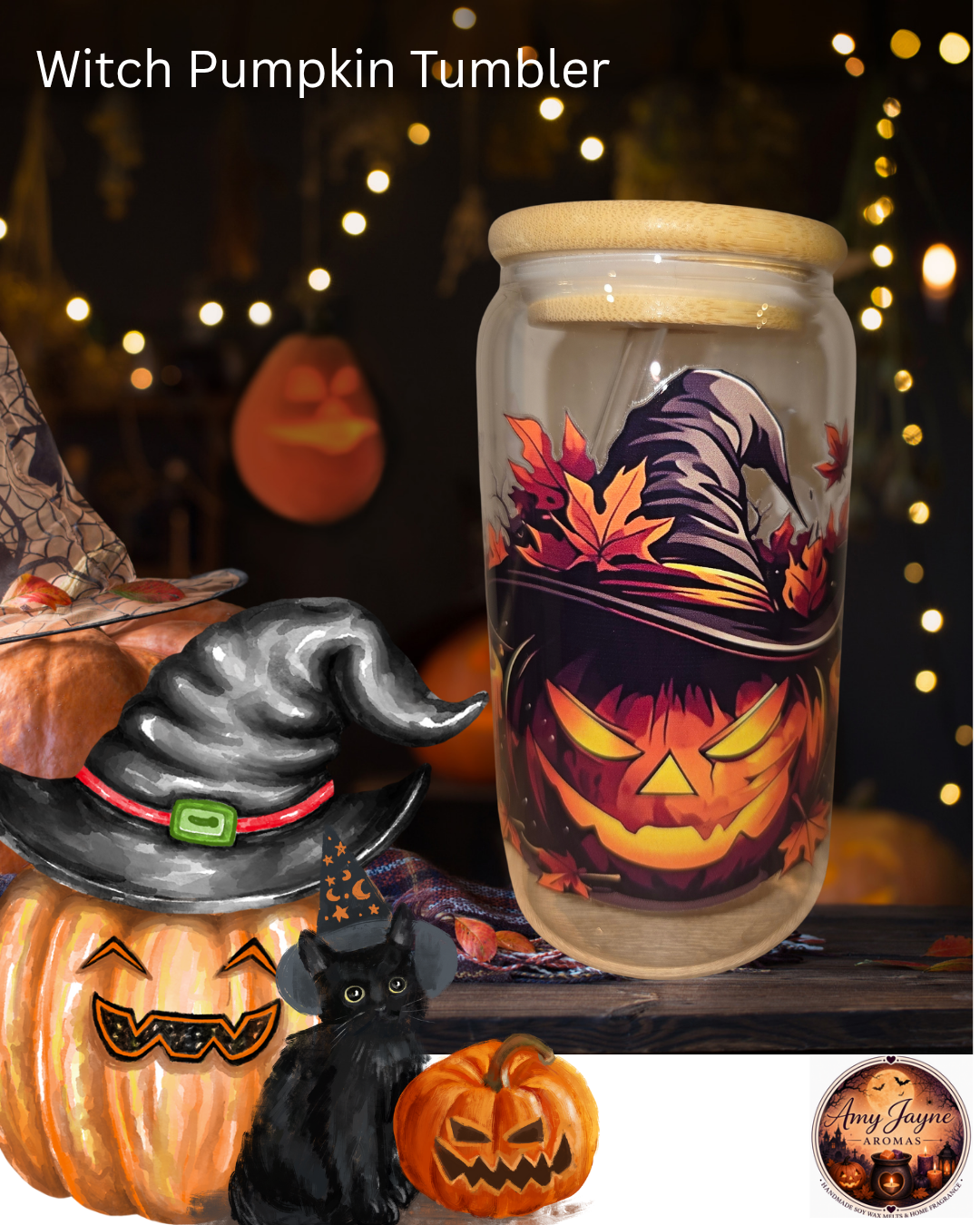 Witch Pumpkin Glass Tumbler