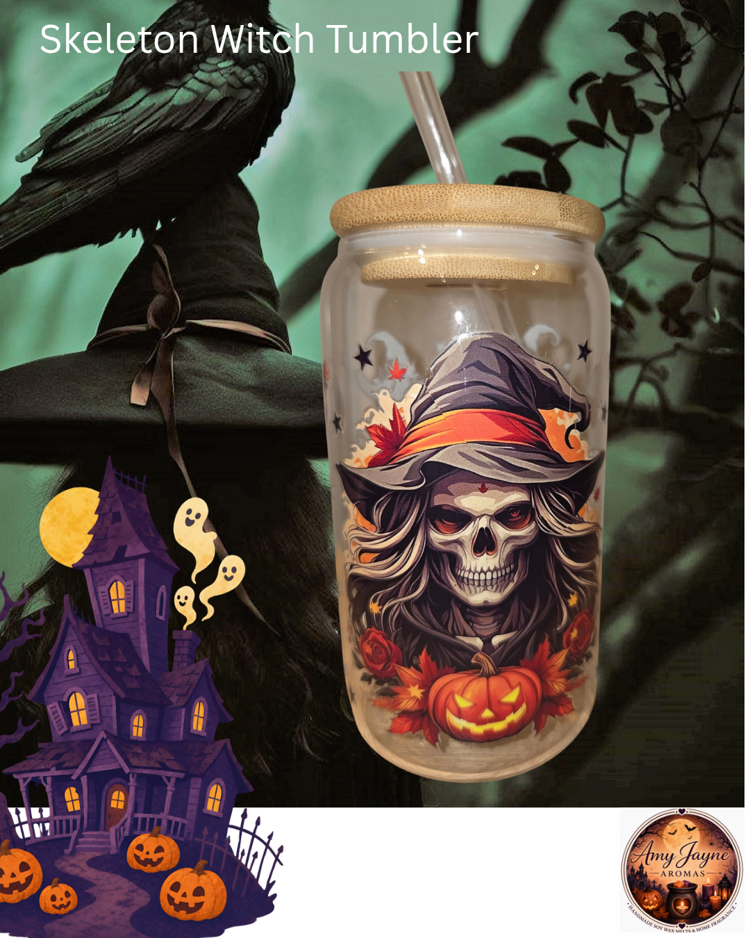 Skeleton Witch Glass Tumbler